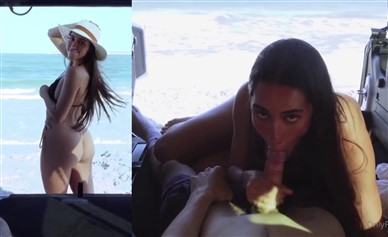 Izzy Green Only Fans Car Blowjob In Public Beach Video