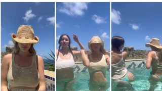 Daisy Keech No Bra See Through In The Pool Video