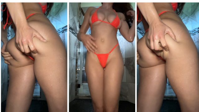 Christina Khalil Wet Orange Bikini Video