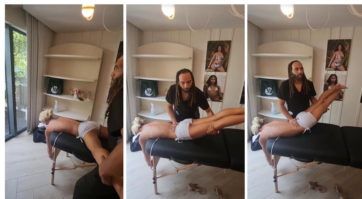 Livvy Dunne American Influencer Tits Out Getting Stretched In Spa By Black Masseuses  Premium Video